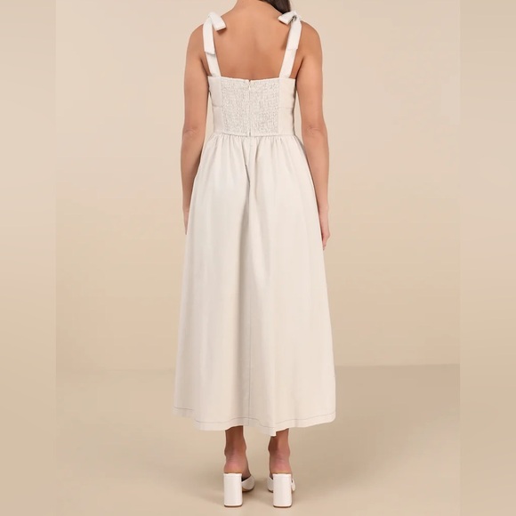NWT Lulu's Callina Cream Midi Tie-Strap Dress size Medium - Picture 5 of 13